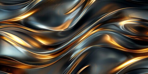 Golden metallic background with smooth lines. 3d rendering, 3d illustration.