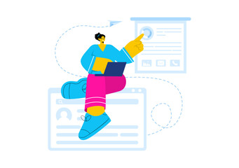 Personal Portfolio Vector Illustration with Profile Data, Resume, or Self-Improvement to Attract Clients and Employers in a Flat Cartoon Background