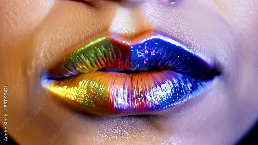 Poster the intricate details of a stained glass window highlighted in a closeup on a womans lips the light 