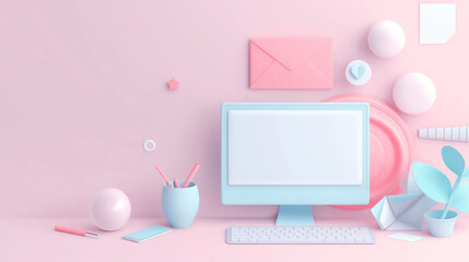 Pastel desk computer