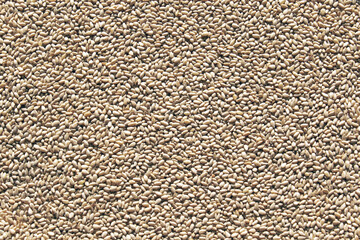 Close up and top angle view of stacked dried sesame seeds, South Korea
