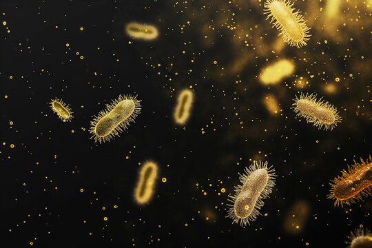 Bacteria illustration on a dark background, copy space, minimalism