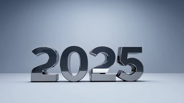 Volumetric numbers 2025 on a minimalistic background. Concept: year and period designation