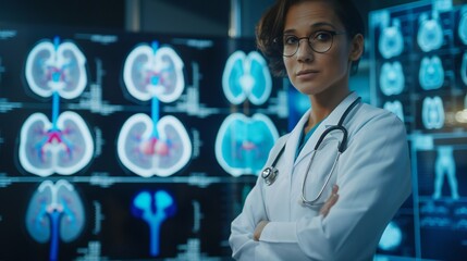 Female doctor emphasizing the importance of renal care with a urinary system mockup.