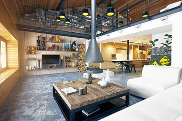 modern loft living room interior.