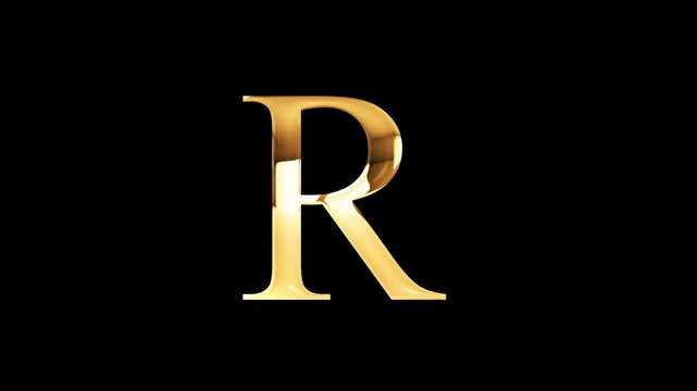 Gold Letter R with black background, alpha channel, alphabet, abc