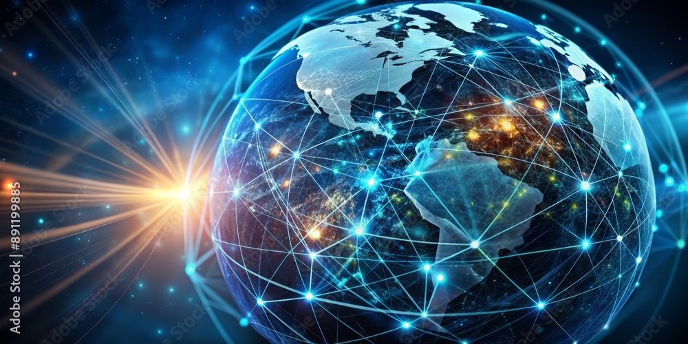 Aufkleber business globe with interconnected network lines and glowing digital connections, representing innov