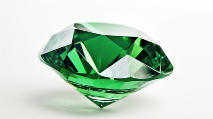 Green diamonds, gems of nature, glitter on a white background.