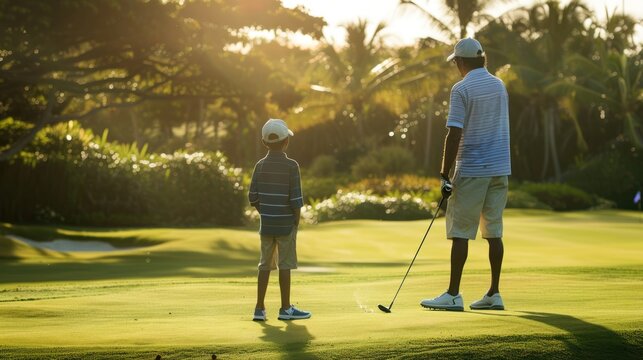 Father and son playing golf together