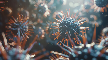 Close-Up 3D Rendering of Viruses and Bacteria. Generative AI