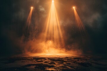 Mysterious Orange Spotlights Illuminate a Foggy, Cracked Surface