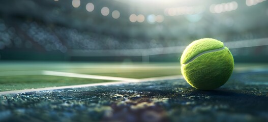  Tennis ball on the tennis court, close-up shot