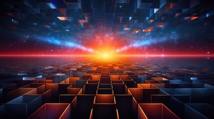 Obraz premium A stunning abstract landscape featuring vibrant colors with a glowing horizon, perfect for futuristic and digital themes.