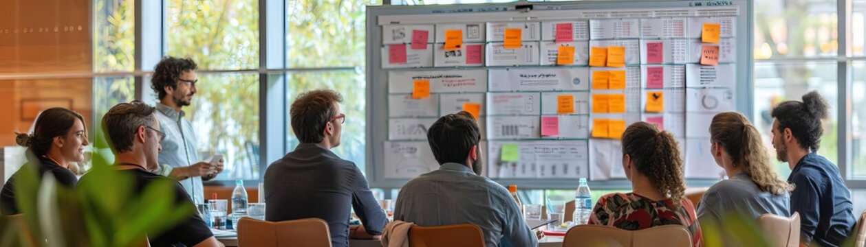 A dynamic product diversification workshop with participants discussing product portfolio expansion and market segmentation strategies, promoting business growth and resilience