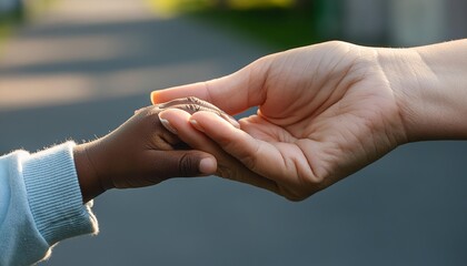 Interracial Bonding and Generation - Acceptance and Acknowledgement of Ethnicity - Female Adult hand Holding Small Newborn Hand - Grown Up offering Palm to African Baby - Adoption of African Children