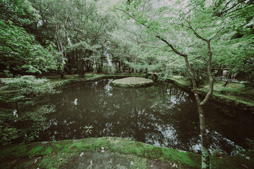 曇りの唐招提寺の庭園