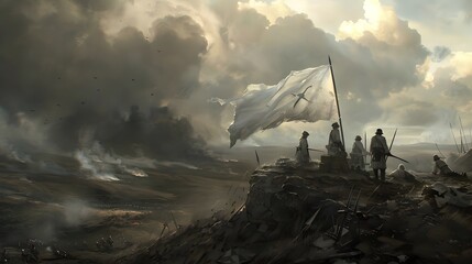 Fototapeta premium White Flag on a Battlefield