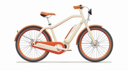 Fototapeta premium Stylish Cream and Orange Electric Bicycle Isolated