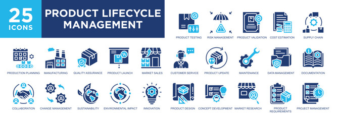 Product Lifecycle Management, product, strategy, management, plm, workflow icon set. icons collection. Simple vector illustration