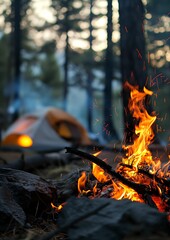 camping in the forest