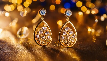 Earrings with yellow stone gold and a branch of lilac with a teardrop shaped sparkling stone