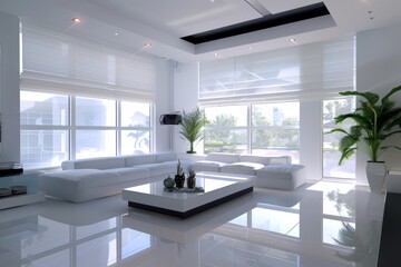 A minimalist living room with a conceptual design and modern furniture emphasizes simplicity and elegance while focusing on clean lines and functional beauty.