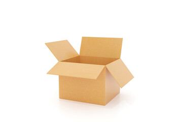 open cardboard box, Box. Open brown packing cardboard box. Isolated on white background. 3D Rendering.