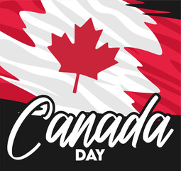 happy canada day with canada leaf silhouette