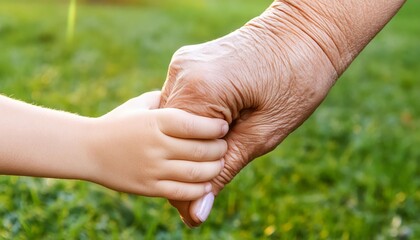 Elderly hand holding Young Toddler Hand - Difference between Generations - Aging Society of Old People not Catching up, Little Child comforting Elder - Youth Supporting aging Demographic, Grandchilden