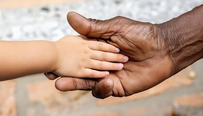 Elderly hand holding Young Toddler Hand - Difference between Generations - Aging Society of Old People not Catching up, Little Child comforting Elder - Youth Supporting aging Demographic, Grandchilden