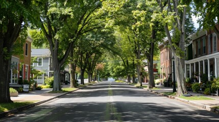 Tree-lined street in a picturesque small town