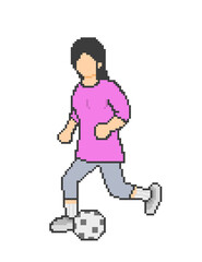 Woman playing pixel art soccer, pink clothes