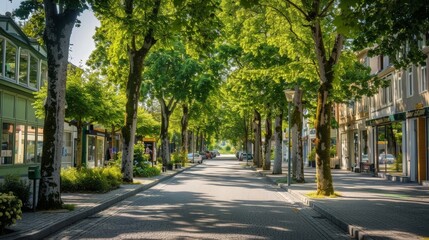 Fototapeta premium Tree-lined street in a picturesque small town