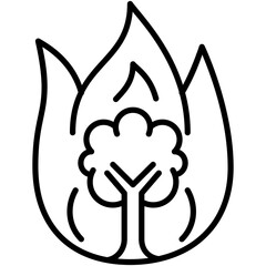 Forest Fire Icon. Burnt Jungle Wood Pictogram Graphic Illustration. Isolated Simple Line Icon For Infographic, App and Web Button.