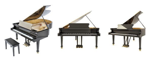 Black grand piano on transparent background png 3d rendering © Vivat