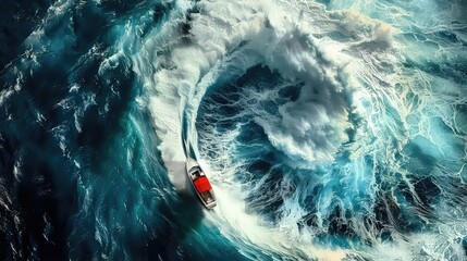 Animation Boat navigating turbulent ocean waters in dynamic aerial photograph generated with ai