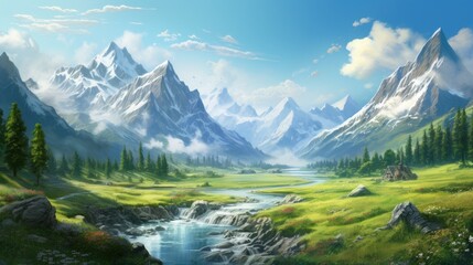 Fototapeta premium Peaceful Mountain Valley Landscape.