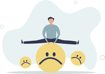 Overcome stress and anxiety, emotional problem, uncertainty or worried about work, depression or mental illness, sad and stressful concept,flat design.illustration with people.