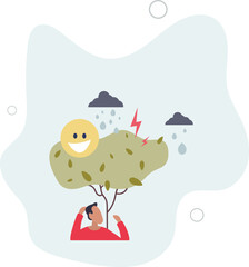 Weathering emotional storms with effective mental method.flat design.illustration with people.