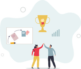 Achievement celebration for successful business goal .flat design.illustration with people.