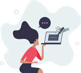 AI writing and artificial intelligence text typing tool.Use modern technology for communication process automation and content generation .flat design.illustration with people.