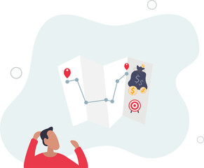 Salary negotiation strategies and wage raise planning .Pathway map with plan to talk with company boss for more money and financial earnings.flat design.illustration with people.