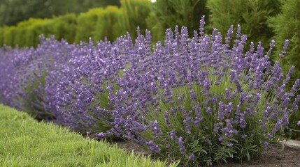 Obraz premium Lavender bushes in a row bloom
