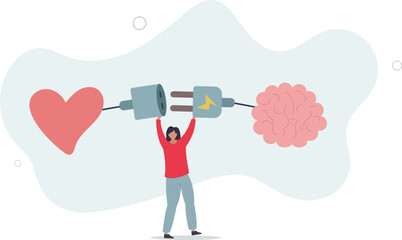 Emotional Intelligence, EI or control feeling and emotion with logical thinking brain, empathy or social skill, self control or balance concept.flat design.illustration with people.