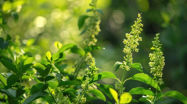Lawsonia inermis Henna Herbal hair dye from green buds and flowers in natural sunlight