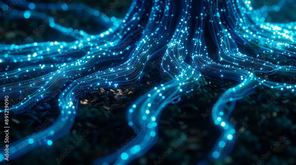 Poster blue glowing lines abstract background. abstract image of glowing blue lines forming a pattern that 