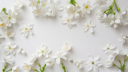 Fototapeta premium Jasmine flowers in white set against white backdrop