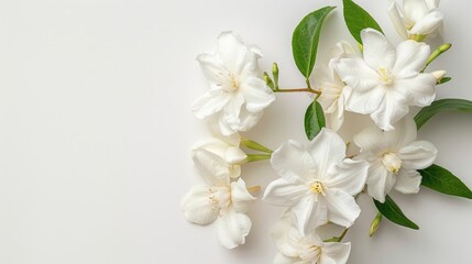Obraz premium Jasmine flowers in white set against white backdrop