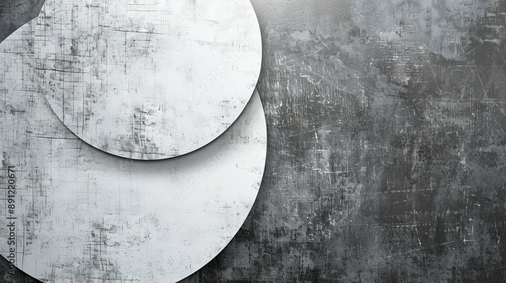 Poster abstract grey background with white circles. abstract textured backdrop featuring three white circle