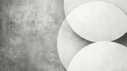 Abstract grey background with white circles. Abstract textured backdrop featuring three white circles on a grey surface.